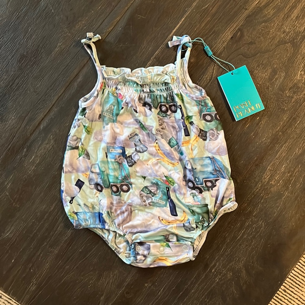 Posh Peanut Bubble Romper Garbage Truck 6-12 mos.